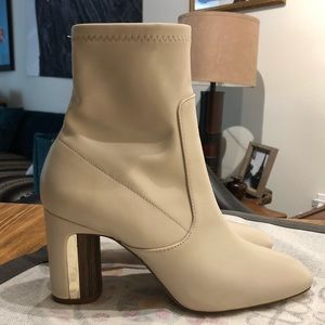 ZARA Ivory, Gold & Faux Wood Sock Boots.